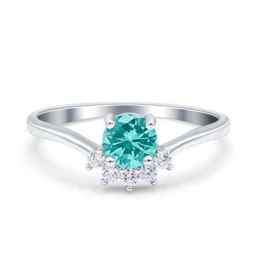 Art Deco V Chevron Engagement Ring Round Simulated Paraiba Tourmaline CZ 925 Sterling Silver